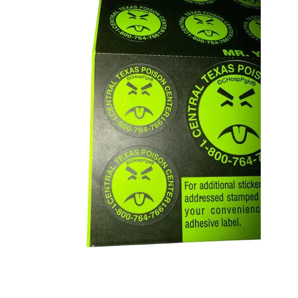 Vintage Mr. Yuk Poison Warning Sticker Sheet Texas Poison Center 1972 Safety Dec